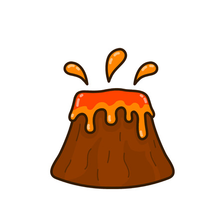 Erupting volcano. Vector modern line outline flat style cartoon illustration. Isolated on white background.のイラスト素材