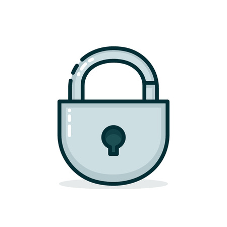 Padlock. Vector modern line outline flat style cartoon illustration icon. Isolated on white background. Lock, safe, guard conceptのイラスト素材