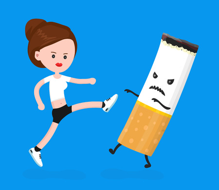 Young sport fitness woman kick cigarのイラスト素材