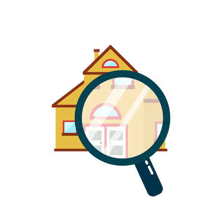 House under a magnifying glass. Vector flat cartoon illustration icon design. Isolated on white background. real estate conceptのイラスト素材