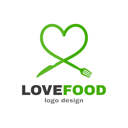 Love food modern style icon design. a spoon and a fork in the shape of a heart. Vector flat illustration icon. Isolated on white backgroundのイラスト素材