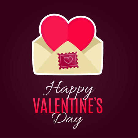 Envelope with heart card.for Valentine's Day. flat design vector illustration.  Letter Happy Valentine's Day.  Love mail conceptのイラスト素材