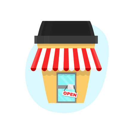 Coffee shop in a paper cup of coffee. Vector flat cartoon illustration. Isolated on white background. Coffee creative concept for your business cafe or restaurantのイラスト素材