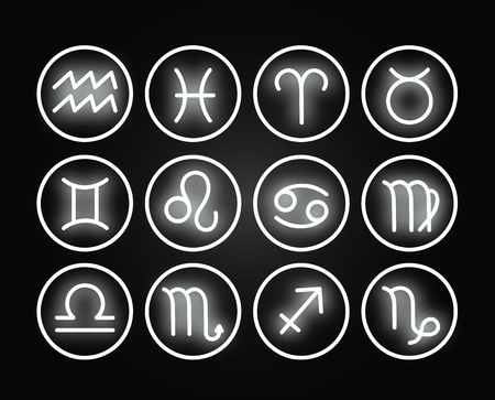 Zodiac icon collection. Sacred symbols set. Design elements of horoscope and astrology purpose. Vector modern style illustrationのイラスト素材