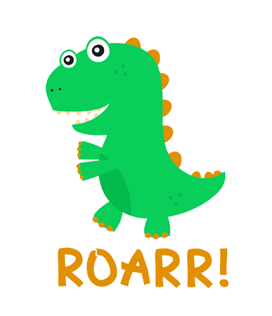 Cute happy smiling funny dinosaur. Vector flat cartoon character illustration icon design.Isolated on white background. dinosaur print design for t-shirt,card conceptのイラスト素材