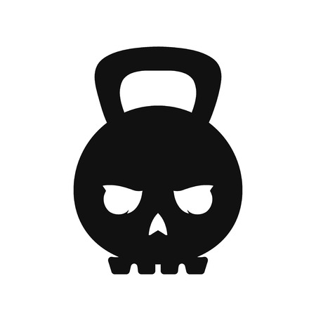 Skull weight kettlebell. Vector modern style flat line  character cartoon illustration icon logo template design. Isolated on white background. Skull,weight,sport,kettlebell,gym conceptのイラスト素材