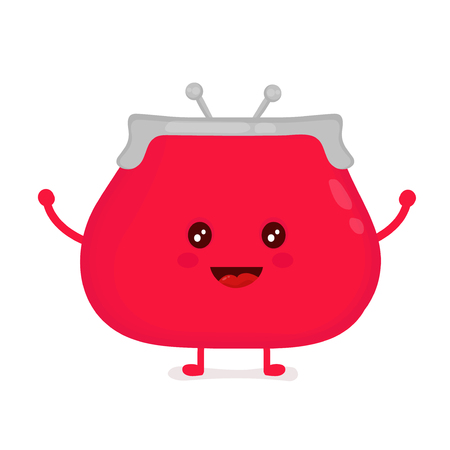 Funny smiling cute purse. Vector modern flat style cartoon character illustration.Isolated on blue background. Purse,pouch conceptのイラスト素材