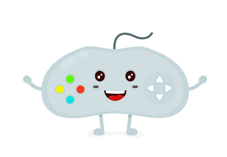 Funny smiling cute joystick. Vector modern flat style cartoon character illustration.Isolated on blue background. joystick game conceptのイラスト素材