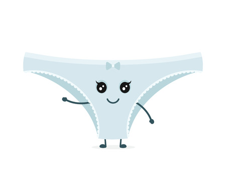 Female woman lady cute smiling funny panties. Vector flat cartoon character illustration icon design. Isolated on white background. Underwear, girl underpants concept.のイラスト素材