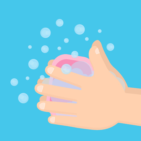 Pair of hands washing with soap and bubbles.のイラスト素材