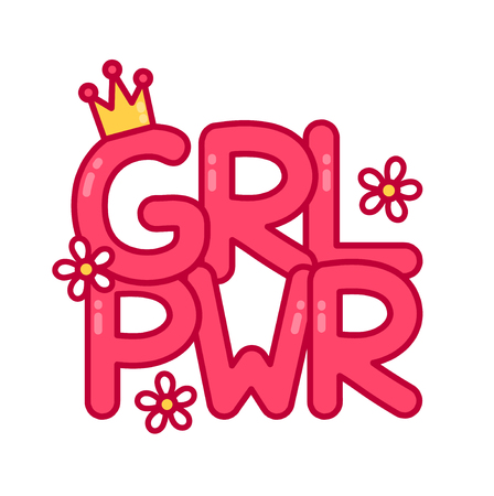 Feminist slogan girl power. Vector flat cartoon illustration icon. Print design for t-shirt, card. Isolated on white backgroundのイラスト素材