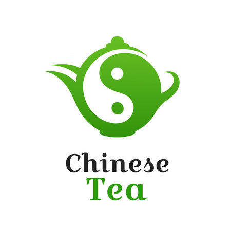 Chinese tea Yin Yang symbol logo template design.Vector illustration icon design. Isolated on white background. China asia tea,teapot logo conceptのイラスト素材