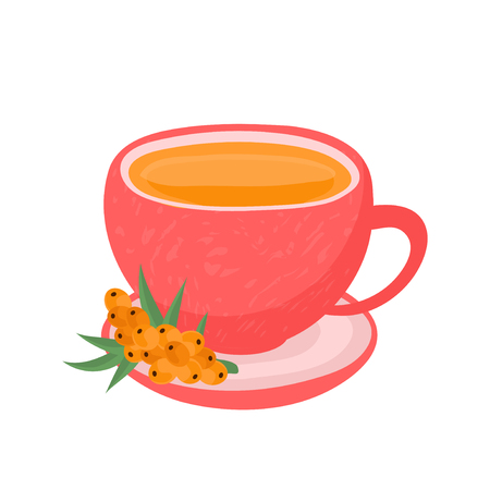 Sea buckthorn tea in a glass cup. Vector modern flat style illustration icon design. Isolated on white background.Sea buckthorn tea conceptのイラスト素材