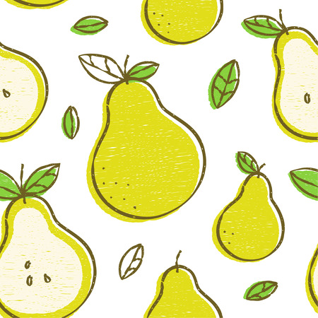 Frash pears modern beauty seamless pattern, Hand drawn overlapping backdrop. Vector cartoon illustration design. Seamless pattern with pear fruits collection. Decorative illustration,printのイラスト素材