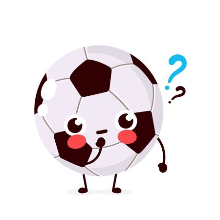 Cute Football ball with question mark character. Vector flat cartoon character illustration icon design. Isolated on white background. Football ball thinking conceptのイラスト素材