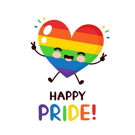Cute happy smiling LGBT heart character. Happy pride day card.Vector flat cartoon illustration icon design. Isolated on white background. Human rights. LGBTQ. Gay pride conceptのイラスト素材