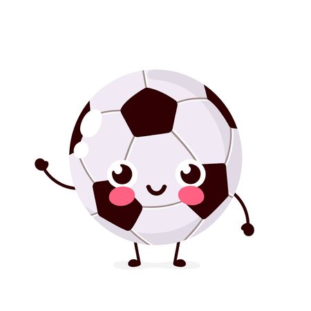 Cute happy smiling Football ball character. Vector flat cartoon illustration icon design. Isolated on white background. Football ball character conceptのイラスト素材