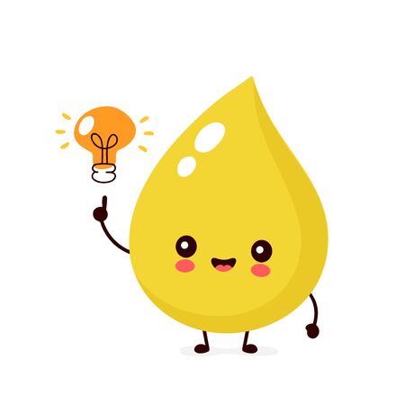 Cute happy smiling urine drop have idea character. Vector modern trendy flat style cartoon illustration icon design. Isolated on white background. Urine drop character conceptのイラスト素材