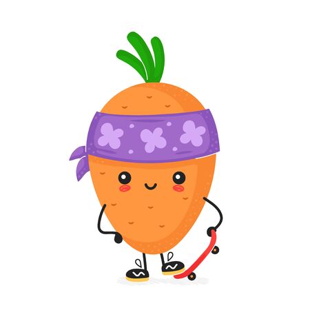Cute happy smiling skater carrot character. Vector modern trendy flat style cartoon illustration icon design. Isolated on white background. Carrot character conceptのイラスト素材