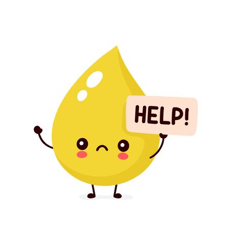 Sad sick urine drop asks for help character. Vector flat cartoon illustration icon design. Isolated on white backgoundのイラスト素材