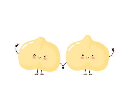 Cute happy chickpea friends. Isolated on white background. Vector cartoon character illustration design,simple flat style. Chickpeas character conceptのイラスト素材