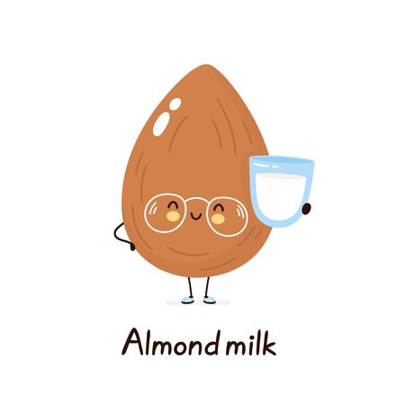 Cute happy smiling plant based almond milk character. Isolated on white background. Vector cartoon character illustration design,simple flat style. Plant almond milk conceptのイラスト素材