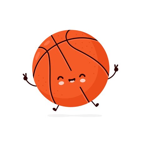 Cute happy smiling basketball ball. Vector flat cartoon character illustration icon design.Isolated on white background. Sport,basketball ball conceptのイラスト素材