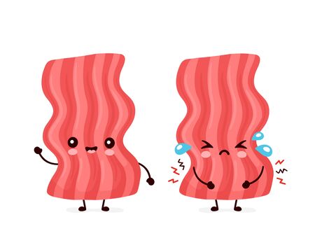 Cute happy and sad funny bacon. Vector cartoon character illustration icon design.Isolated on white backgroundのイラスト素材