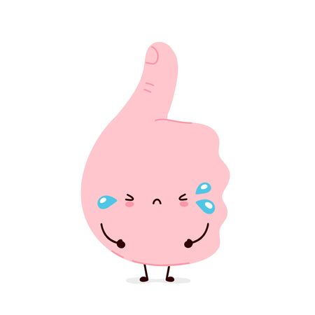 Cute funny sad thumbs up gesture. Vector cartoon character illustration icon design.Isolated on white backgroundのイラスト素材