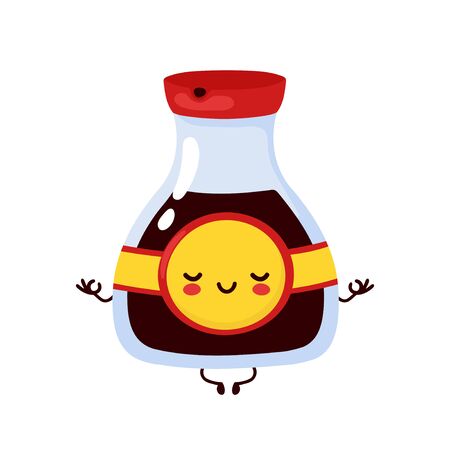 Cute happy funny soy sauce bottle meditate. Vector cartoon character illustration icon design.Isolated on white backgroundのイラスト素材