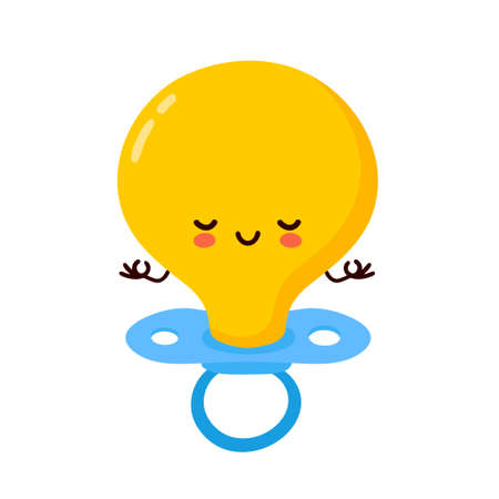 Cute happy baby nipple character meditate. Isolated on white background. Vector cartoon character...