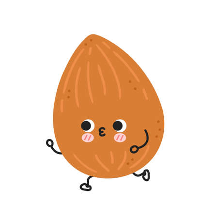 Cute funny almond jogging. Vector flat line cartoon kawaii character illustration icon. Isolated on white background. Almond workout character conceptのイラスト素材