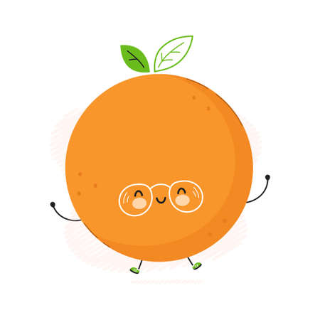 Cute funny Orange fruit character. Vector hand drawn cartoon kawaii character illustration icon. Isolated on white background. Orange fruit character conceptのイラスト素材
