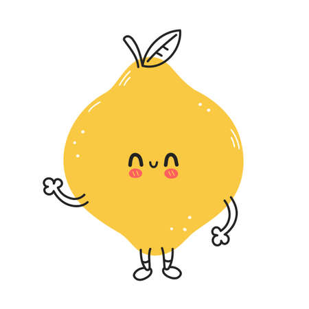Cute funny lemon fruit. Vector hand drawn cartoon kawaii doodle character illustration icon. Lemon fruit baby mascot cartoon character conceptのイラスト素材