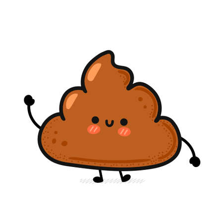 Cute funny happy poop. Vector hand drawn cartoon kawaii character illustration icon. Isolated on white background. Funny cartoon poop, shit mascot character conceptのイラスト素材