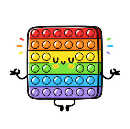 Cute funny Pop it fidget sensory toy meditate. Vector hand drawn cartoon kawaii character illustration . Isolated on white background. Pop it fidget kids sensory toy doodle cartoon character conceptのイラスト素材