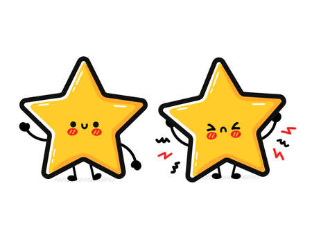 Cute funny sad and happy star sign character. Vector hand drawn cartoon character illustration icon....