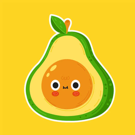 Cute funny avocado face character. Vector flat cartoon kawaii character illustration icon. Avocado face cartoon character logo conceptのイラスト素材