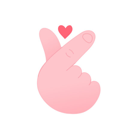 Cute funny korean love gesture symbol.Vector hand drawn cartoon illustration icon. Isolated on white background. Finger love,korean heart gesture sign cartoon conceptのイラスト素材