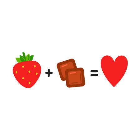 Strawberry plus chocolate equals love. Cute funny poster,card illustration. Vector cartoon illustration icon. Isolated on white background. Chocolate,strawberry, funny equation conceptのイラスト素材