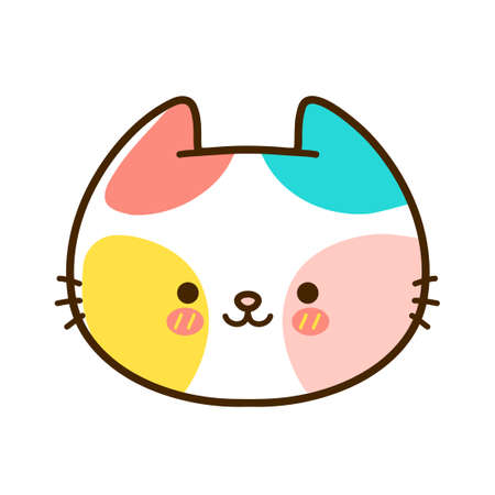 Cute funny little baby cat face. Vector hand drawn cartoon kawaii character illustration logo icon. Isolated on white background. Pet, kitty, cat icon conceptのイラスト素材