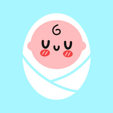Cute funny swaddled little baby.Vector hand drawn doodle cartoon kawaii character illustration logo icon. Little baby,born,child,kid cartoon logo icon conceptのイラスト素材