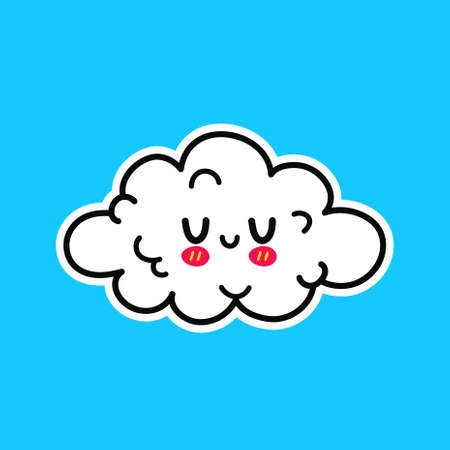 Cute happy funny cloud. Vector hand drawn cartoon kawaii character illustration sticker logo icon. Cute happy white cloud cartoon character conceptのイラスト素材
