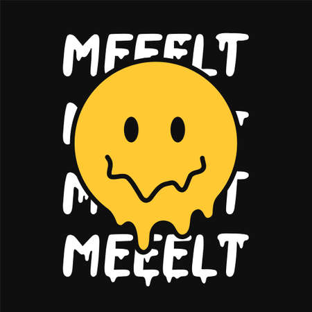 Funny melt smile face. Melt quote. Vector hand drawn doodle cartoon character illustration. Isolated ob white background. Smile face melt, acid, trippy print for t-shirt, poster, card conceptのイラスト素材