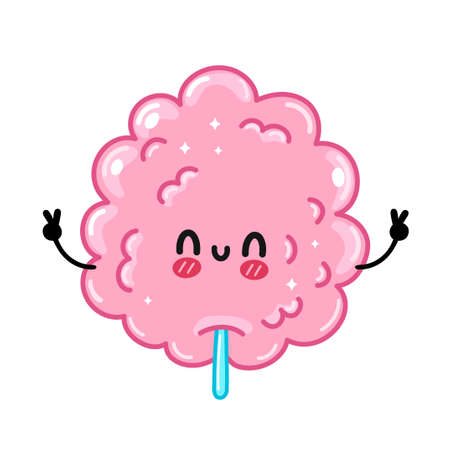 Cute funny sweet cotton sugar candy. Vector hand drawn cartoon kawaii character illustration sticker logo icon. Isolated on white background. Sweet sugar cotton candy logo conceptのイラスト素材