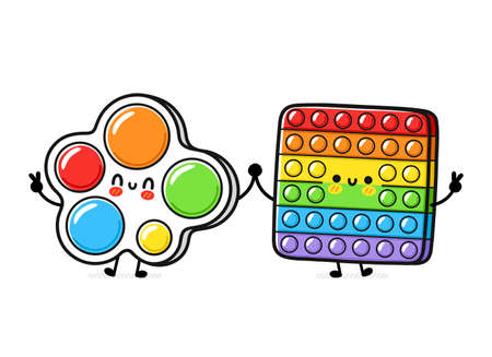 Cute funny Simple dimple and Pop. Vector hand drawn cartoon kawaii character illustration icon. Isolated on white background. Simple dimple and Popit doodle character conceptのイラスト素材