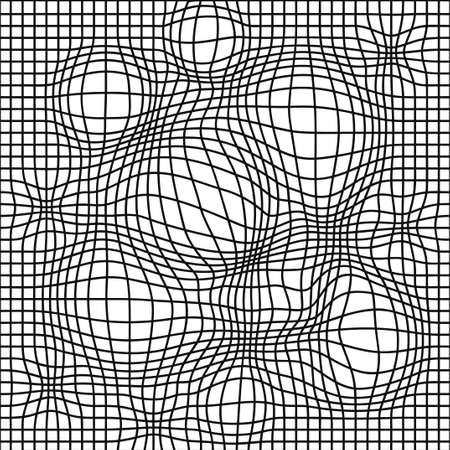 Black and white distorted grid seamless pattern. Vector illustration. Deforn grid,distortion,techno seamless pattern wallpaper conceptのイラスト素材