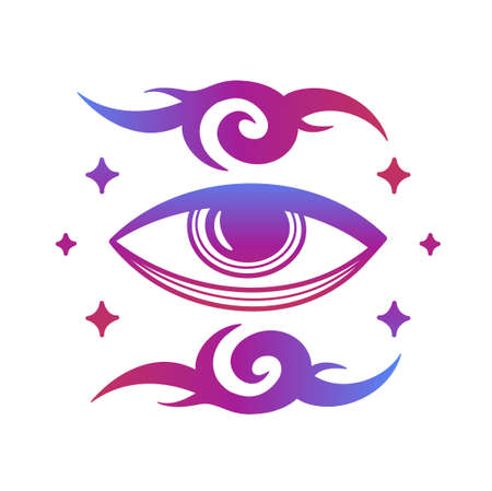 Holographic gradient minimal tribal tattoo illustration. Isolated on white background.のイラスト素材