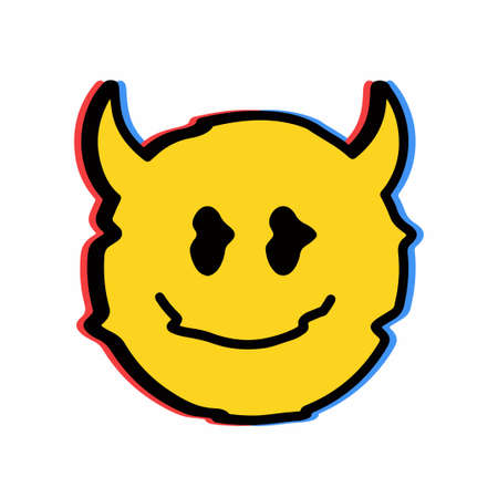Smile melt face with devil horns burn in fire t-shirt print design.