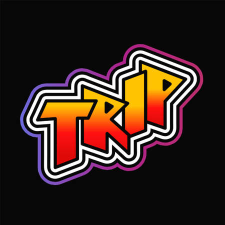 Trip word,triply psychedelic style letters.Vector hand drawn doodle cartoon character illustration.のイラスト素材